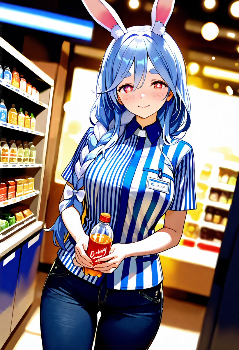 lilikoi217575's tweet photo. 「涼しい日でも水分補給は必要ですよ♪」
コンビニ店員ぺこらマミー♪
pekomama
sfw Illustration
#ぺこらママ #AIイラスト https://t.co/qOBDwerPr1