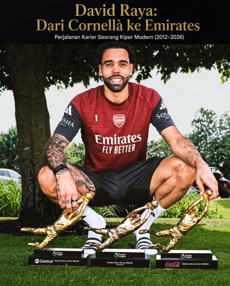 Hariztsyah_14's tweet photo. Dari Cornellà ke Emirates
Perjalanan Karier Seorang Kiper Modern

David Raya Martín lahir 15 September 1995 di Barcelona, Catalonia. Perjalanannya tidak mengikuti jalur klasik kiper elite Spanyol, melainkan lewat akademi klub tingkat ketiga Catalonia, Liga Nasional Inggris, League One, Championship, lalu Premier League.

1. Masa Pembentukan dan keputusan pindah ke Inggris

Raya tumbuh di Pallejà, pinggiran Barcelona. Ia sempat mendukung Real Madrid dan mengidolakan Iker Casillas. Fondasi teknik kakinya justru datang dari futsal bersama kakaknya, bukan semata latihan kiper konvensional.

Klub yang membentuknya adalah UE Cornellà, akademi yang dikenal sebagai jalur kedua bagi pemain yang tidak masuk Barcelona. Ia bergabung sekitar usia 9–10 tahun dari Corbera.

Dua fakta penting dari fase ini:
•  Ia bukan kiper starter di akademi Cornellà ketika diincar Blackburn.
•  Pelatih mencatat watak kerja yang tidak biasa, ingin latihan dengan kelompok usia di atasnya.

2. Blackburn Rovers dan Southport

Kontrak profesional pertama ditandatangani 26 Februari 2014. Musim 2014–15 ia dipinjamkan ke Southport di Conference Premier (divisi kelima).

Ia tampil 16 kali di liga, debut seniornya adalah kekalahan 0–3 di Macclesfield. Ia mencuci sendiri sarung tangan dan seragamnya kemudian menyebut tiga bulan itu sebagai “salah satu momen terbaik karier”.

Debut Blackburn di Championship terjadi 4 April 2015: menang 3–0 di kandang Leeds United.

Namun ia lama menjadi cadangan Jason Steele. Musim 2015–16 dan 2016–17 hanya menghasilkan 13 penampilan.

Degradasi ke League One 2016–17 justru menjadi titik balik. Musim 2017–18, di bawah Tony Mowbray, Raya menjadi kiper utama, hampir tidak absen di 46 laga liga, mencatat 17 clean sheet, dan membawa Blackburn promosi sebagai runner-up.

Musim 2018–19 ia tetap starter di Championship (41 laga liga). Total bersama Rovers: 98 laga liga, 108 semua kompetisi. Ia hengkang Juli 2019.

3. Brentford: dari £3 juta menjadi aset Premier League

Pada 6 Juli 2019 Raya pindah ke Brentford dengan biaya sekitar £3 juta, kontrak empat tahun.

Thomas Frank sudah menargetkannya setelah laga Februari 2019: Blackburn kalah 2–5 di Griffin Park, tetapi Raya yang memulai serangan balik dari tendangan gawang. Itu cerminan filosofi Brentford, kiper sebagai starter build-up.

Di Brentford 150 laga, 161 semua kompetisi. Final play-off 2020 vs Fulham sering dikaitkan dengan kesalahannya pada gol Fulham, tapi musim berikutnya ia menjadi tulang punggung promosi pertama klub ke kasta teratas setelah 74 tahun.

4. Arsenal: Pinjaman kontroversial menjadi juara

15 Agustus 2023 Raya bergabung ke Arsenal secara pinjaman. Biaya loan £3 juta, opsi beli £27 juta. Ia menjadi pemain Spanyol ke-15 di tim utama Arsenal.

Debut: 17 September 2023, menang 1–0 vs Everton. Arteta secara bertahap menggantikan Aaron Ramsdale. Keputusan itu memicu perdebatan publik, termasuk di kalangan pendukung.

Hasil musim pertama:
•  32 laga Premier League, 16 clean sheet
•  Pemenang Golden Glove
•  Arsenal runner-up liga
•  Liga Champions: hampir semua laga, tersingkir di perempat final vs Bayern München

Juli 2024 transfer dipermanenkan (sekitar £27–30 juta). Kontrak hingga 30 Juni 2028.

•  2024–25
38 laga liga, 13 clean sheet, berbagi Golden Glove dengan Matz Sels (Nottingham Forest).

•  2025–26
37 laga liga, 19 clean sheet, Golden Glove ketiga beruntun.

Di UCL mencatat 9 clean sheet dari 14 penampilan, ia juga runner-up EFL Cup, 19 clean sheet menyamai rekor klub David Seaman dalam satu musim Premier League.

Menjadi kiper keempat dalam sejarah PL yang memenangi Golden Glove tiga musim beruntun, setelah Pepe Reina, Joe Hart, dan Ederson.

5. Kesimpulan

David Raya adalah studi kasus kiper abad ke-21:

Bukan produk La Liga, melainkan hasil akumulasi pengalaman kompetisi Inggris. Cornellà dasar dan watak kerja. Southport mengajarkan realisme. Blackburn memberi tempat pertama. Brentford dengan bahasa sepak bola modern. Arsenal memberinya panggung gelar.