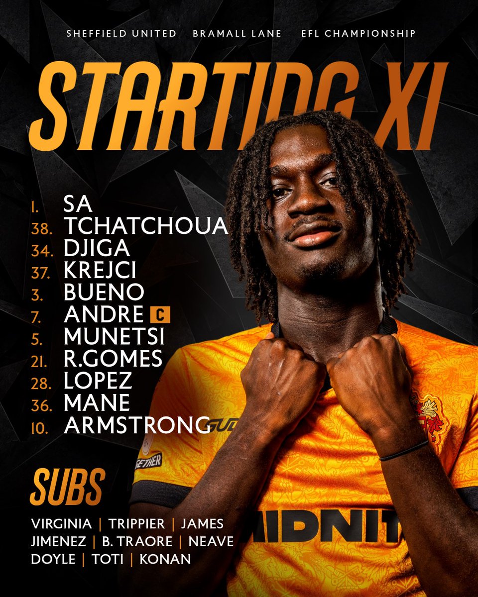 Wolves's tweet photo. ☝️ One change from Blues
➡️ Mane back into the XI  
🇧🇷 Andre captains the side

How we line-up to face @SheffieldUnited 📋 https://t.co/0S8ezqpDgI