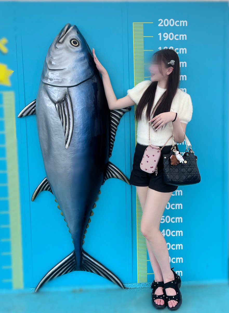 417chan_v's tweet photo. マグロと背比べしてきたんだけど、180cmでもさすがに勝てなかった🐟 https://t.co/VmWPbZkTH6