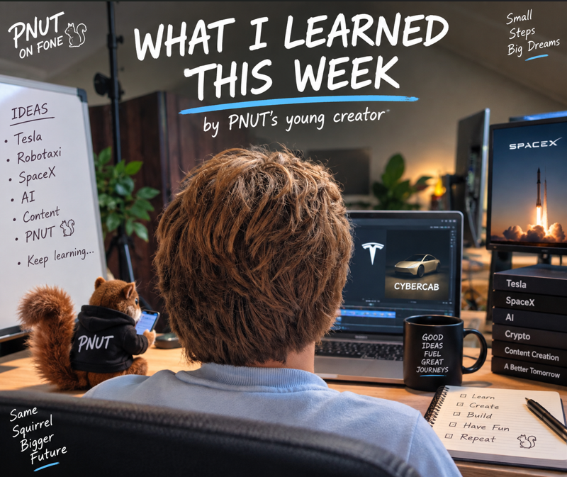 PNUTONFONE's tweet photo. 💡 WHAT I LEARNED THIS WEEK
 By PNUT's young creator.

1. Good content needs a strong hook.
People decide very quickly whether they want to keep watching.

2. Organic growth takes patience.
Followers can go up… and then down again. 😂
Building something from zero takes time.

3. The story matters more than the token.
If people enjoy the story, they might want to follow the journey. The rest comes later.

I’m still learning.
I’m still building.
And I’m enjoying the journey. 💙

Keep following. Keep sharing. 👀

PNUT will be back tomorrow. 🐿️📱

Have a good one. 💙