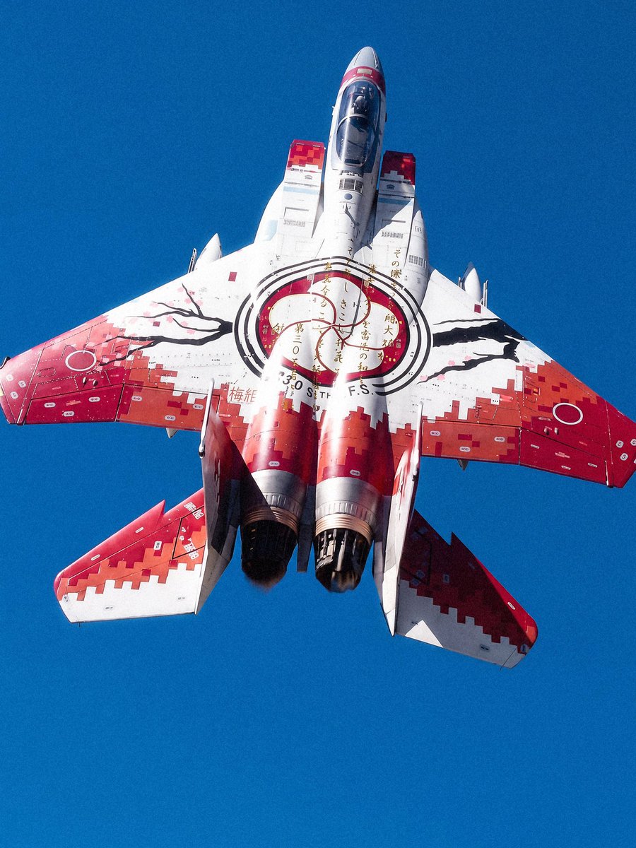 xAviation's tweet photo. Japan's fighter jets have flown with cherry blossoms, Mount Fuji and dragons.

Japan's Air Self-Defense Force gives selected F-15s elaborate paint schemes to celebrate anniversaries. The designs draw on Japanese art and cultural symbols, with flowering branches and mountain scenes extending across the aircraft. These decorated fighters carry commemorative artwork into the sky to mark milestones in the service's history.