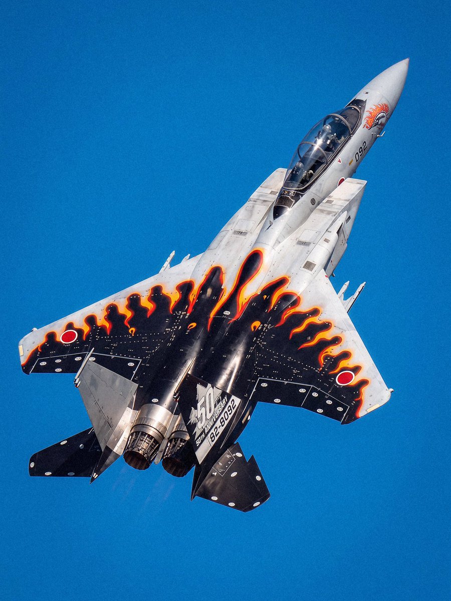 xAviation's tweet photo. Japan's fighter jets have flown with cherry blossoms, Mount Fuji and dragons.

Japan's Air Self-Defense Force gives selected F-15s elaborate paint schemes to celebrate anniversaries. The designs draw on Japanese art and cultural symbols, with flowering branches and mountain scenes extending across the aircraft. These decorated fighters carry commemorative artwork into the sky to mark milestones in the service's history.