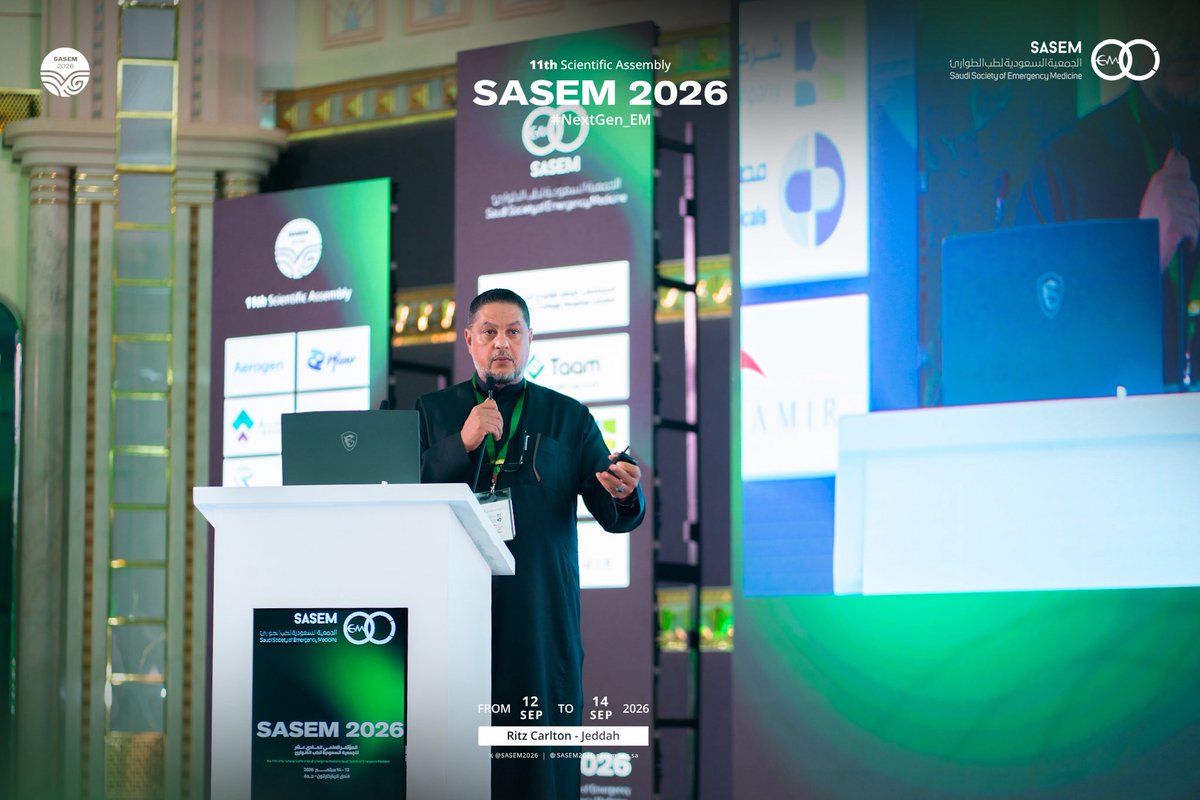 sasem2026's tweet photo. Track: Trauma l 

🫀 ECMO in Trauma at #SASEM2026

Dr. Mohammed Azzam is explaining  the evolving role of Extracorporeal Membrane Oxygenation (ECMO) in trauma, highlighting its potential in carefully selected critically injured patients.

#SASEM2026
#NextGen_EM https://t.co/n7Yzl87hhz