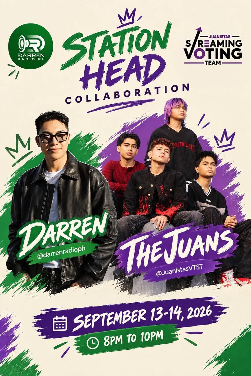 DStreamingTeam's tweet photo. D' ANOTHER COLLAB IS HERE!

Catch Darren X The Juans songs to be played on stationhead.

Day 1 link:
https://t.co/2sfxhwTjIJ

Seeyou later!

#DARRENESPANTO #TheJuans #Juanistas

@TheJuans_BAND @Juanistas_VTST https://t.co/bbYhXmOXSu