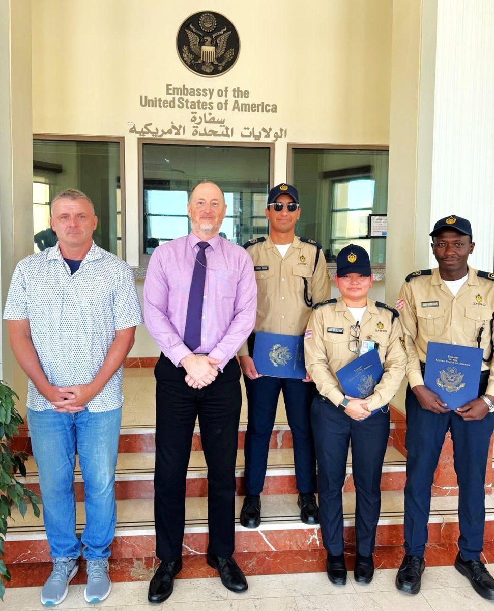 zard_security's tweet photo. Proud moment for our team ๐ The U.S. Embassy's Regional Security Office recognized several Zard Security officers for professionalism and dedication on post. Well earned. ๐บ๐ธ
#ZardSecurity #GuardOfTheMonth #USEmbassyDoha #QatarSecurity https://t.co/JjLkMydGiO