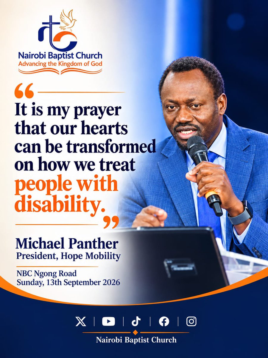 NairobiBaptist's tweet photo. It is my prayer that our hearts can be transformed on how we treat people with disability."
Michael Panther, President, Hope Mobility
#sundaysermon #nairobibaptistchurch #bytheholyspirit #hopemobility https://t.co/Wb7r5bk4tB