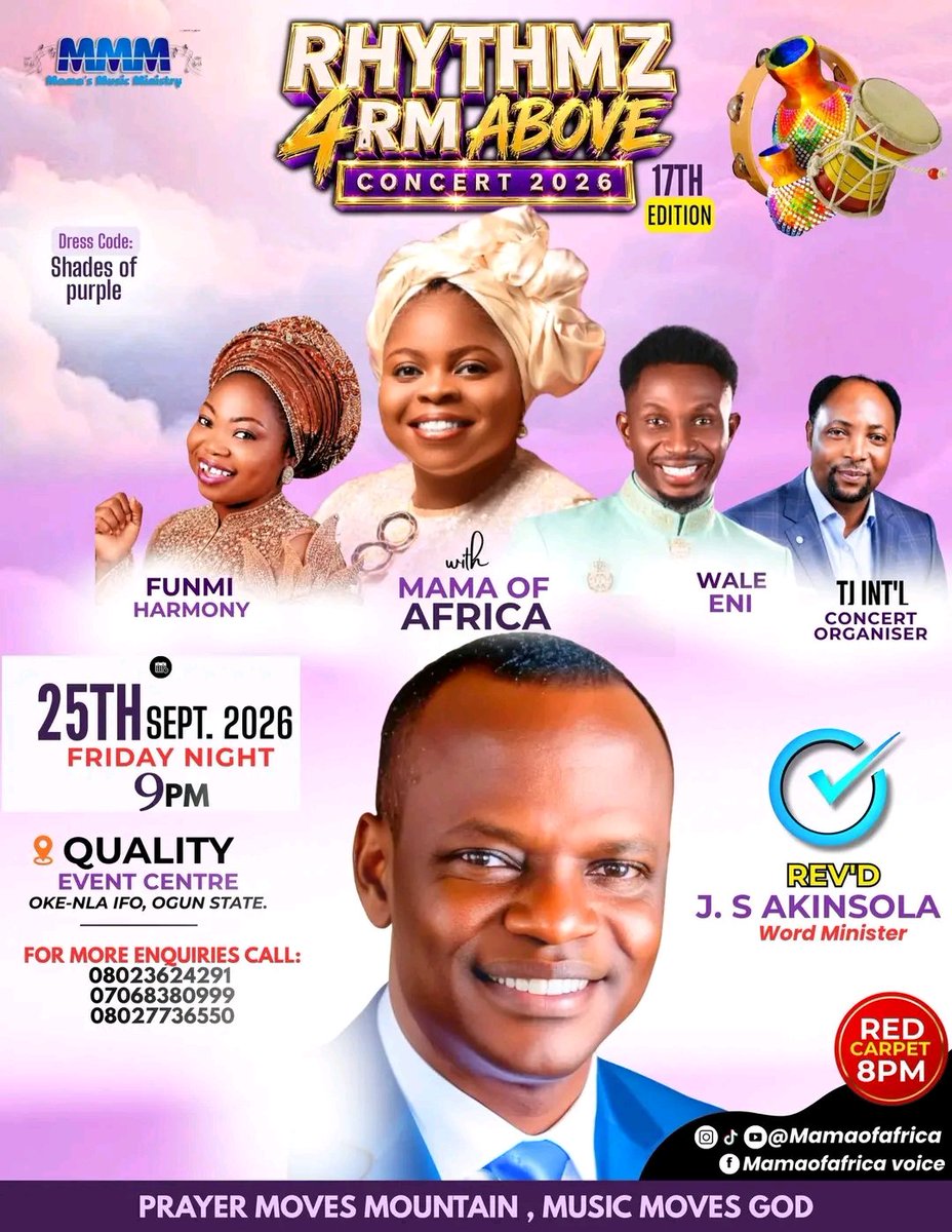 IFOtotheWorld's tweet photo. Rhythmz 4rm Above Concert 2026 is 13 days to go 💃
This year Again we will be blessed with the Ministry of our beloved Rev. Joseph Akinsola

As we are Privilege to Gather Together 
Pls be my GUEST
Pray along with Us

#mamaofafrica #rhythmz4rmabove #inChristalone https://t.co/V4IKLJJBcY