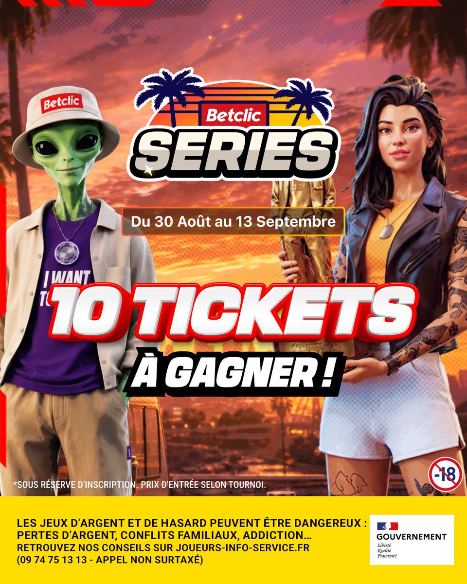 Betclic's tweet photo. 👽 10 TICKETS POUR LE MAIN EVENT DES SERIES À GAGNER ♠️🔥

Ce soir 19h, les Betclic Series sortent le grand jeu avec un Main Event à 100 000€ garantis 😮‍

On vous réééégale avec 10 tickets pour tenter votre chance 🎟️

🍀 RT + ton pseudo Betclic pour participer ! https://t.co/ItiO3oCRIj