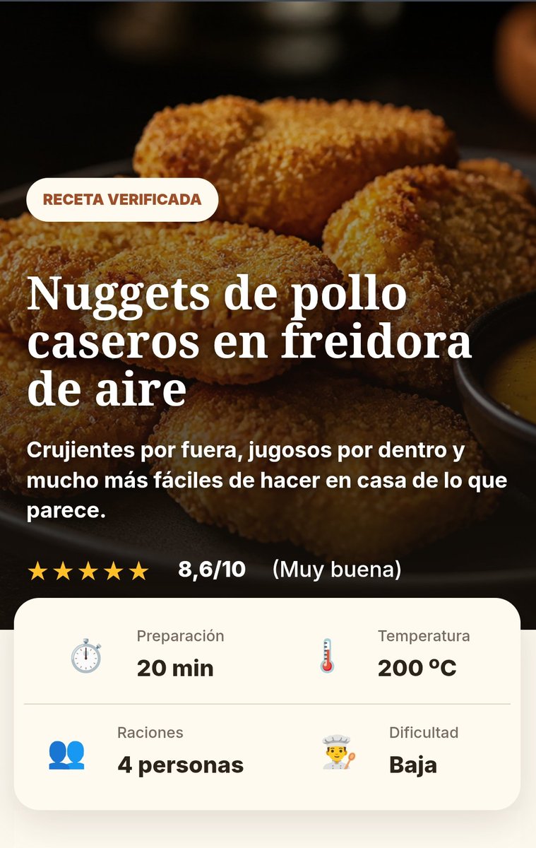 recetairfryer's tweet photo. 🍗 NUGGETS DE POLLO EN FREIDORA DE AIRE

Crujientes por fuera, tiernos por dentro y muy fáciles de preparar. ¡Irresistibles!

👉 RECETA:
https://t.co/hhyYxlTOtF https://t.co/E0mzR3ISjS