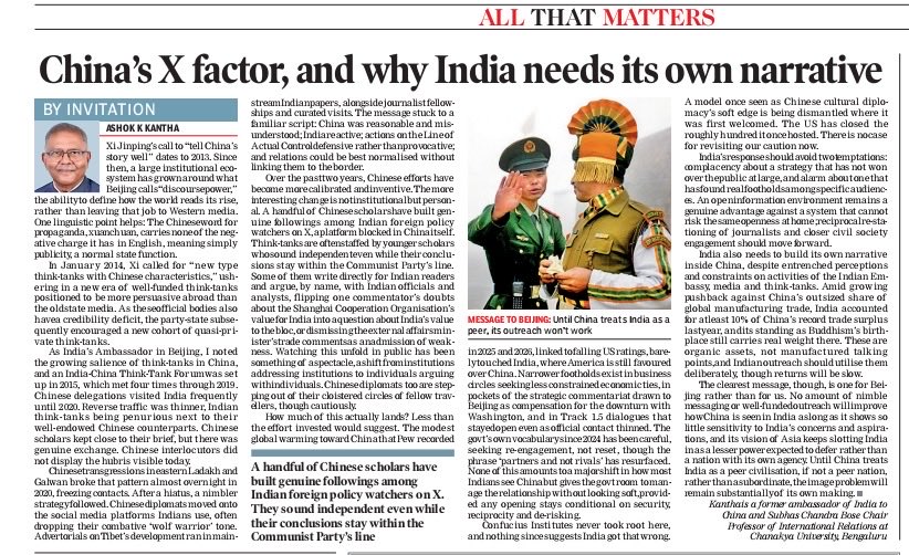 ashokkkantha's tweet photo. China’s outreach in India has grown more nimble, moving past old comfort zone of ‘fellow travellers.’ Diplomats n young scholars argue on X (banned in China), write op-eds in Indian papers, n work social media. Still it barely moves the needle. My piece in today’s Sunday Times https://t.co/6MtCGUe8Gb