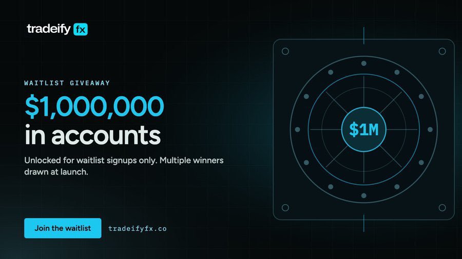 JDCrypt01's tweet photo. 🚨 $1,000,000 GIVEAWAY 🚨

@tradeifyforex  waitlist just got interesting...

$1 MILLION worth of trading account's giveaway to people on the waitlist when they launch. 💰🔥

How to join the waitlist?

→ Bookmark this post 🔖
→ Comment below 💬
→ Reshare 🔁
→ Join the waitlist: https://t.co/u2p8696KWj

No purchase. No complicated steps.

Just get on the list.

Multiple winners.
$1,000,000 in accounts.

Grab your slot now 👇