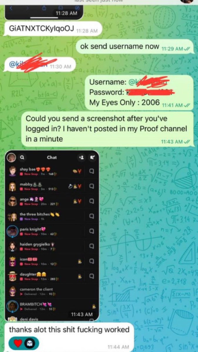 AntoineCsr's tweet photo. Hey Snapchat hacking fast hack on telegram channel
I hack all social media recovery and access to iCloud, let's spy her now ans check what she got on her eyesonly 🎭!!
#snaphack #smno #ometv #Brosis 
#buyingcontent #nsfwtwtً ][}{][}{][{}]()££ https://t.co/UH546mNfbk