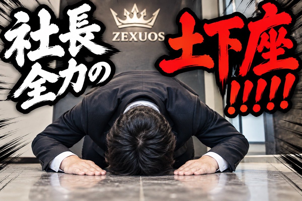 ZEXUOS's tweet photo. 【ZEXUOS社長より皆様へ】

今月は私がサイトのブレイン🧠として企画を主導してまいりましたが、まさかの失敗続きで…ついに運営チーム一同からガチのお叱りを受けてしまいました😭

今後は心を入れ替え、皆様のニーズに全力で応えていきます！！！

その反省とお詫びの印として…
大盤振る舞いの【ZEXUOSアド確】やっちゃいますよぉぉぉおおお🔥

皆様、乞うご期待ください☺️

#ZEXUOS  #アド確
