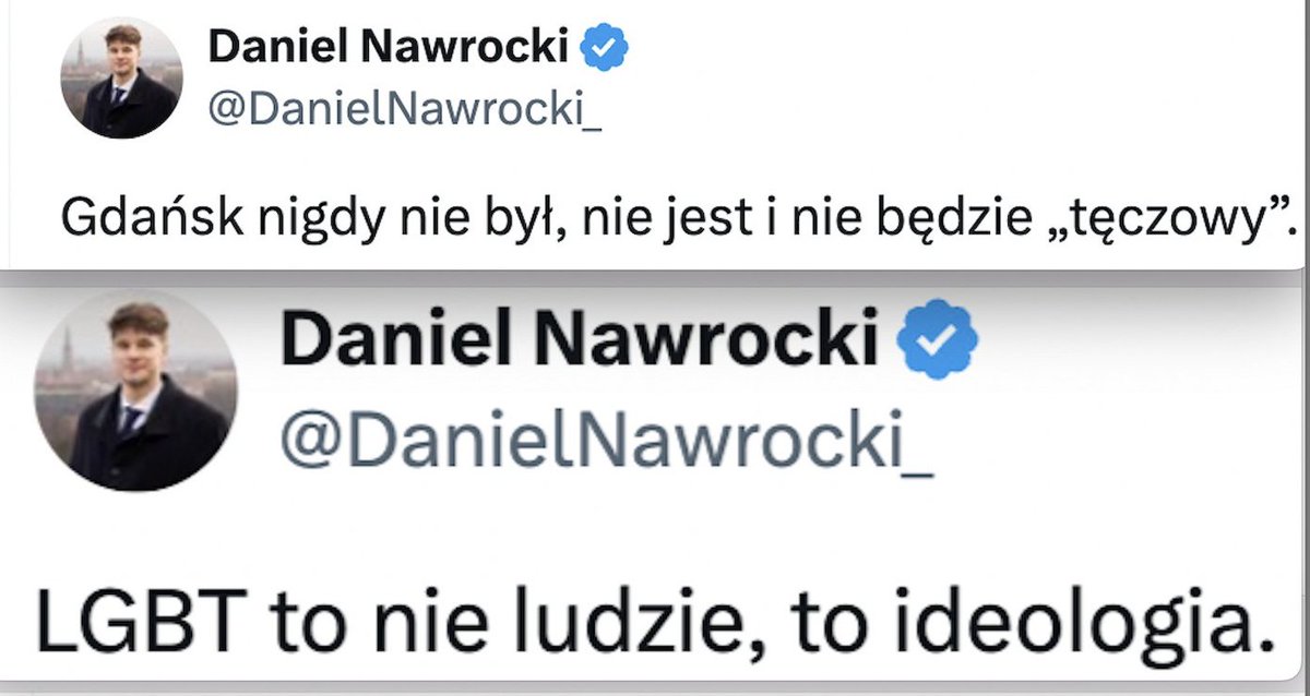 obserwatorXXXX's tweet photo. Tatuś (K. Nawrocki) - jako bandzior - wychował synka (D. Nawrocki) na własne podobieństwo. Dziś tatuś musi się nieco kryć ze swoimi poglądami, bo duża część jego wyborców nie jest aż tak radykalna jak on, synek też usunął te wpisy. 

Będzie się krył jeszcze do wyborów w 2027, potem - gdyby pato-prawica wygrała - nie będzie hamulców. Jeżeli przegrają, też nie będzie miał hamulców, bo nie będzie miał wiele do stracenia. 

Od dawna twierdzę, że Nawrocki jest o wiele bardziej radykalny niż cały PiS, jest bliżej Korony, a być może jest po prostu neo-faszystą.

Tu orgyginalny wpis @Tomasz5ek 
https://t.co/mhCPX4eotw
