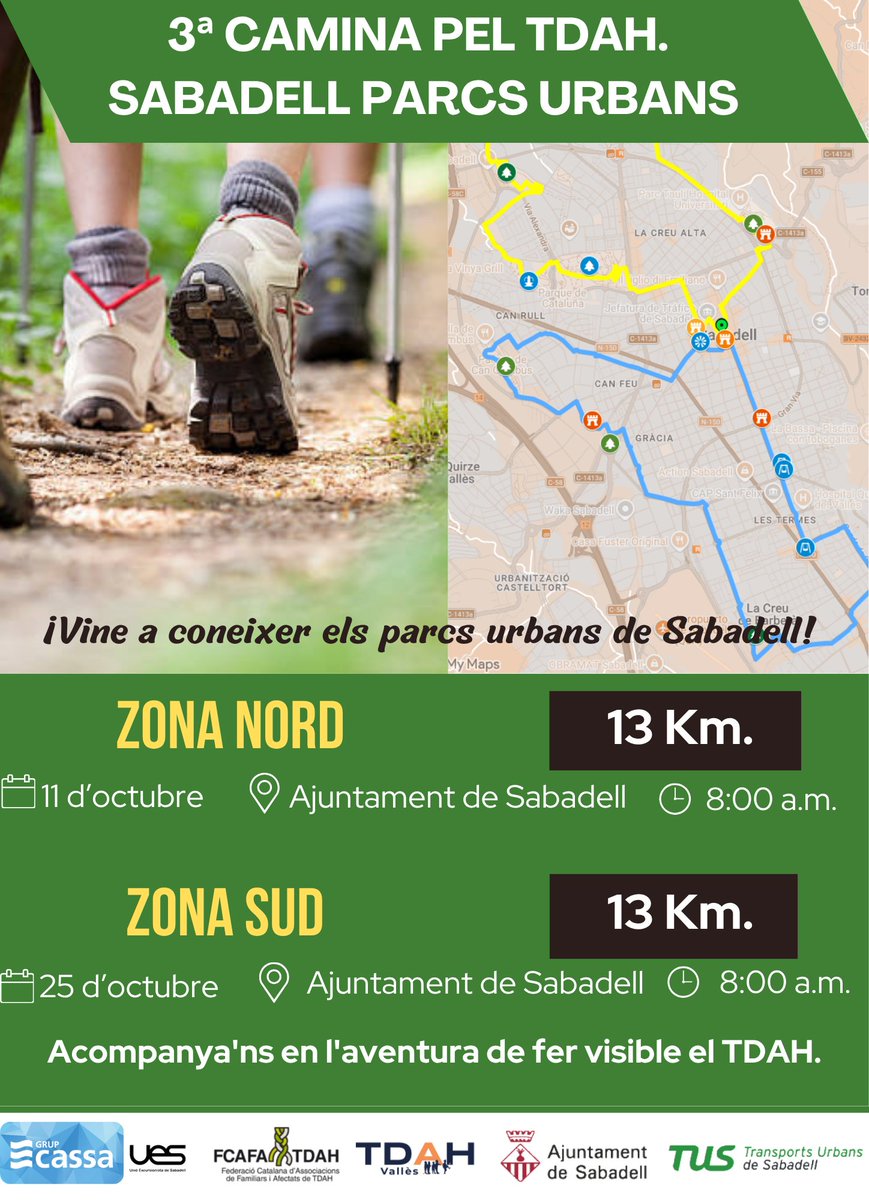 TenemosTDAHSBD's tweet photo. 📢INSCRIPCIONS OBERTES!!! 
3 ª CAMINA PEL TDAH-Parcs Urbans de Sabadell
📅 11 d'octubre de 2026 📅 25 d'octubre de 2026
👇👇👇👇👇👇👇👇👇👇👇👇👇
https://t.co/1p75Tg6x7B https://t.co/20mO03btj4