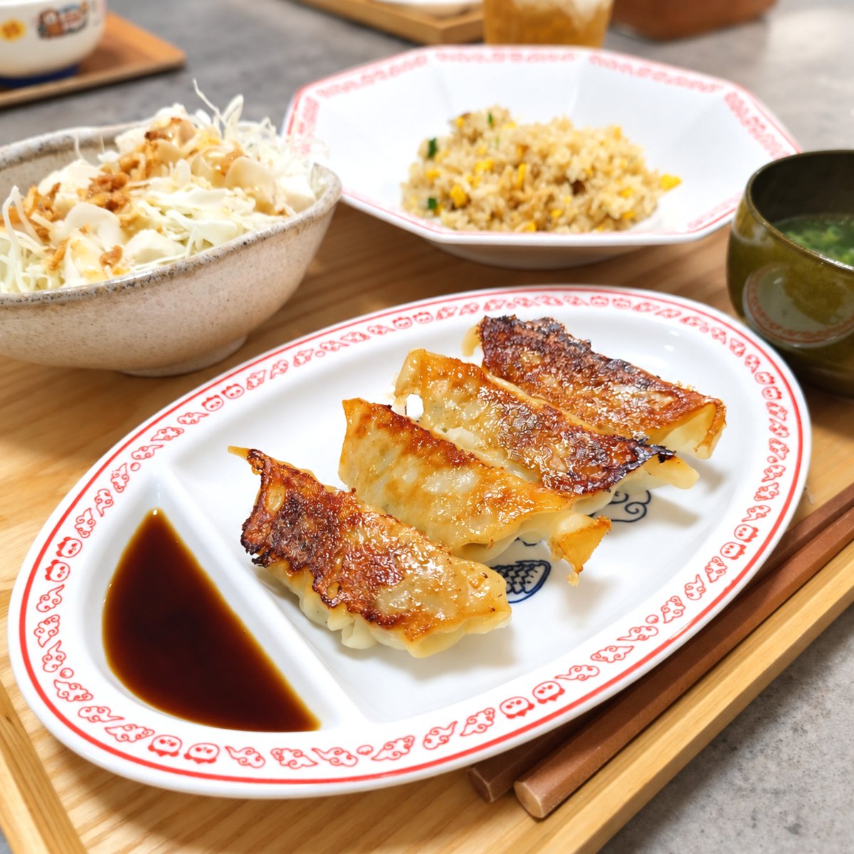 DNwikixx's tweet photo. 餃子（ロピア産）
めっっっちゃめちゃ可愛いお皿をDAISOで発見
これさあ！パンダが描かれてるのぉ！（ちいかわ顔）
使いたくて使いたくて…餃子と炒飯乗せて…
あらｧー！可愛いッッッ！！♥️🫶😭 https://t.co/yDASOR0ClT