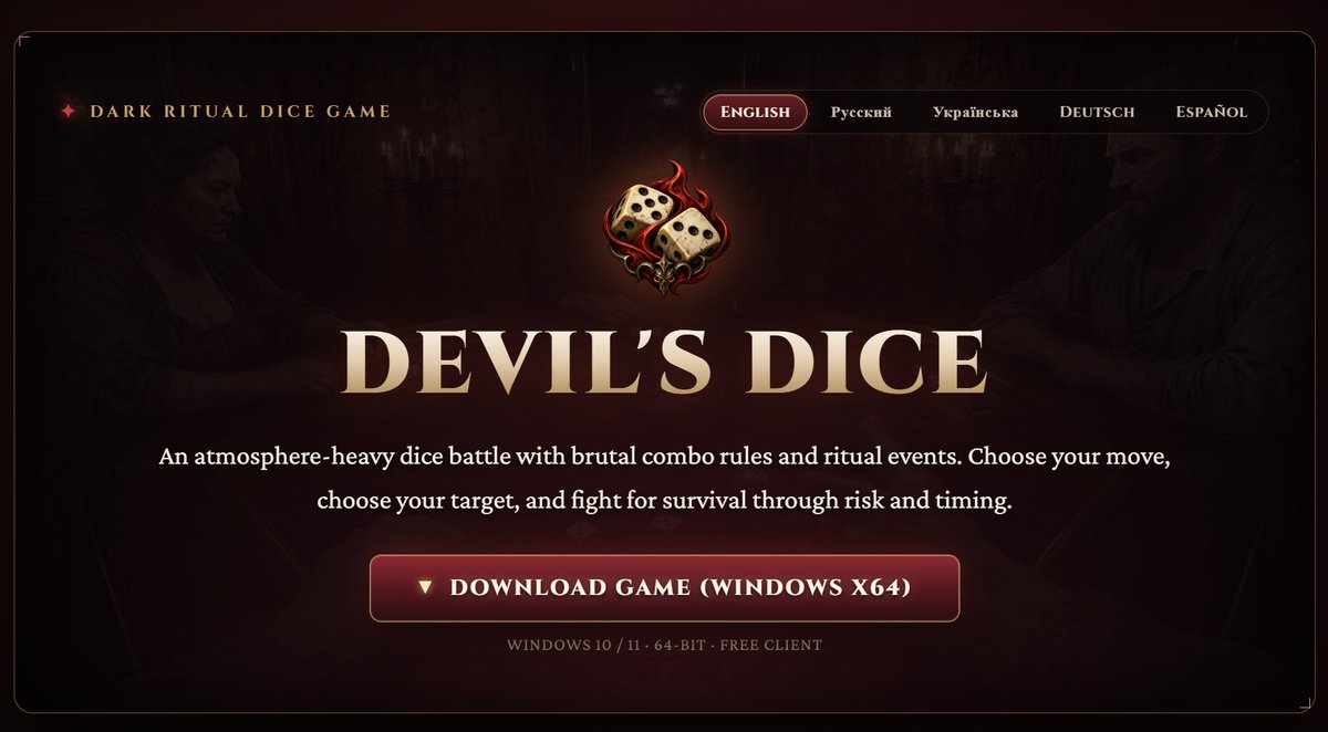nftangelart's tweet photo. ๐ฒ DEVILโS DICE โ OPEN BETA IS LIVE
The beta test is officially open. Download the game for free and join us online.
Weโre looking for players to test the game
๐ฎ Download & play:
https://t.co/JyTX3B75Uk
The table is open. Join us.
#DevilsDice #IndieGame #GameDev #BetaTest https://t.co/wknXEkTBKN