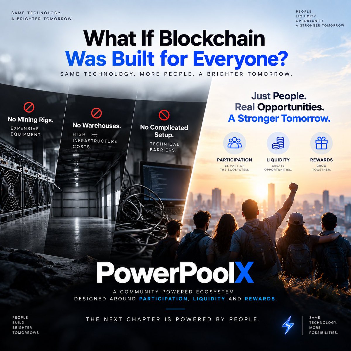 PowerPoolX's tweet photo. What if blockchain was built for everyone? ⚡

No mining rigs.
No warehouses.
No complicated setup.

Just people coming together to participate, provide liquidity, and help build a stronger ecosystem.

PowerPoolX is opening the next chapter of blockchain—powered by people.

Learn first. Participate wisely. Build together.

🚀 The journey is just beginning.

Website: https://t.co/80oPw2mcZv
Telegram: https://t.co/EAs1KXwnlL

#PowerPoolX #PPX #Blockchain #DeFi #Web3 #CryptoCommunity https://t.co/UUEkL1CDxA