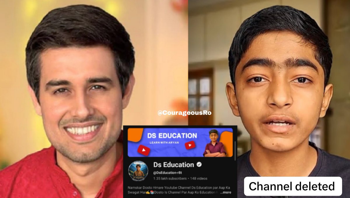 CourageousRo's tweet photo. Dhruv Rathee, What a shameless guy you are.

This 12 years old boy named 'Aryan Tiwari' who used to make informative youtube videos and used to criticize Dhruv Rathee for his Selective anti Hindu Propaganda, now his channel 'DS education' will be deleted due to Dhruv Rathee's copyright strike.

Druv Rathee himself criticizes others by using their clips, photos and videos in his videos, and preach about freedom of speech but this little boy used one of his clips and he gave copyright on it.

Shameful man, This man was so scared of a small child that he stooped so low.