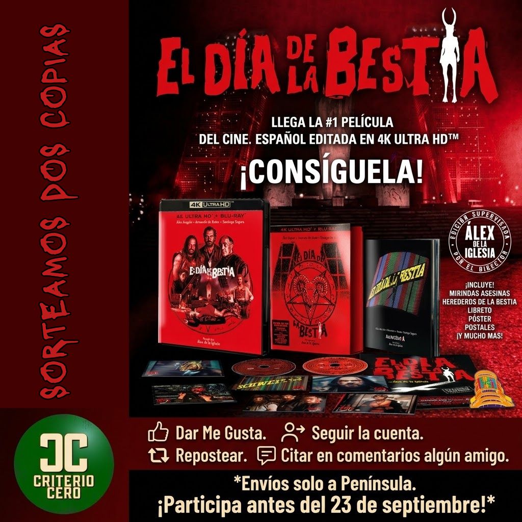CriterioCero's tweet photo. 🚨 ¡SORTEAZO 4K UHD! 🚨

Sorteamos 2 COPIAS de la brutal edición coleccionista en 4K UHD de EL DÍA DE LA BESTIA, cortesía de @DivisaFilms . 📀🔥

Para participar: 1️⃣ ❤️ Da Me Gusta
2️⃣ 🔄 Repostea / RT

3️⃣ 👤 Sigue a nuestra cuenta

4️⃣ 💬 Cita o menciona a un amigo cinéfilo

🎧 ¿Quieres más opciones? Escucha nuestro especial del podcast en iVoox, Spotify o Apple Podcasts para ganar una oportunidad EXTRA.
▶️ https://t.co/joKe6nwq78

📦 Envíos solo a Península.

⏳ Fin: 23 de septiembre.

¡Mucha suerte a todos! 👇