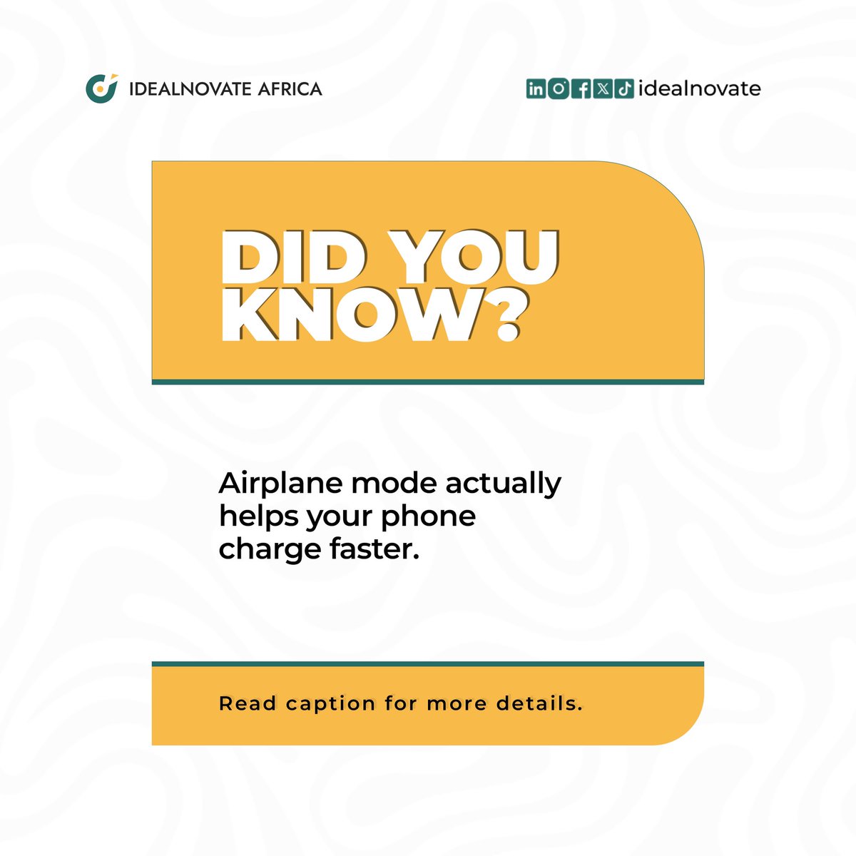 joinidealnovate's tweet photo. Did you know Airplane Mode can help your phone charge faster?

Here’s why 👇

Remi Emefiele INEC Draw Roza Hull David Raya #13Sep #ReinstateValkoNow #BazarMTQ #Müllermilch https://t.co/7hnpwJsemf