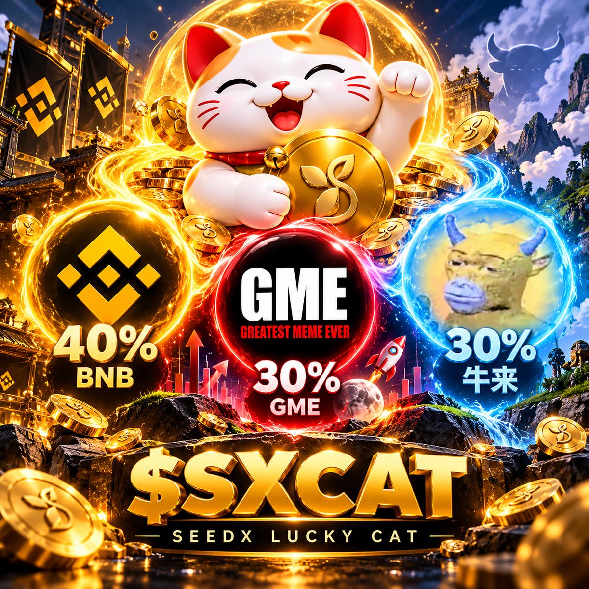 SEEDX_Cat's tweet photo. What makes $SXCAT different? 🐱

The Lucky Cat doesn't come empty-handed.

🟡 40% BNB
🎮 30% GME
🐮 30% 牛来
Multi-asset liquidity.
One Lucky Cat.
$SXCAT https://t.co/HYbILH5fnq