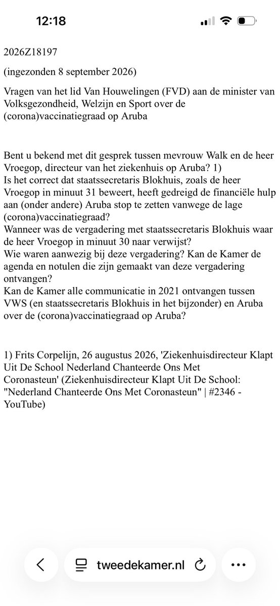 PvanHouwelingen's tweet photo. De directeur van het ziekenhuis op Aruba onthulde onlangs dat het kabinet in 2021 de Antillen heeft gechanteerd. 

Geen hulp meer als Antillianen zich niet laten injecteren met het experimentele “Coronavaccin”. 

Forum heeft hierover Kamervragen gesteld👇

https://t.co/bCIdj66j1f https://t.co/UN5QHzSdRe