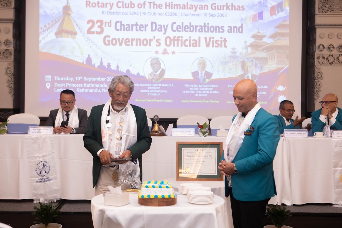 RCTH_Gurkhas's tweet photo. 23rd Charter Day Celebrations and DG's Official Visit to the Club concluded on 10 Sep 2026.
#DGVisit #RotaryInternational #RID3292 #RCTheHimalayanGurkhas #ServiceAboveSelf #CharterDay #CreateLastingImpact https://t.co/kQwjxucbpp