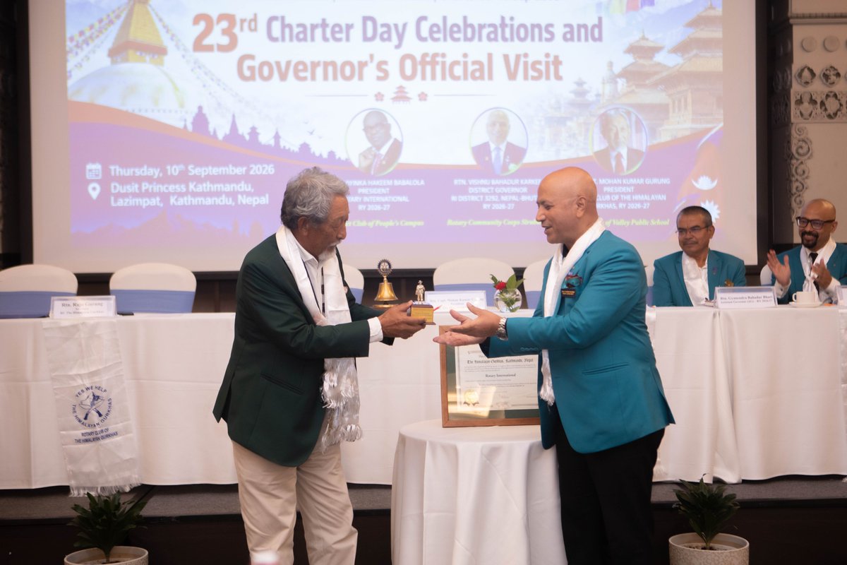 RCTH_Gurkhas's tweet photo. 23rd Charter Day Celebrations and DG's Official Visit to the Club concluded on 10 Sep 2026.
#DGVisit #RotaryInternational #RID3292 #RCTheHimalayanGurkhas #ServiceAboveSelf #CharterDay #CreateLastingImpact https://t.co/j1C8l45b3X