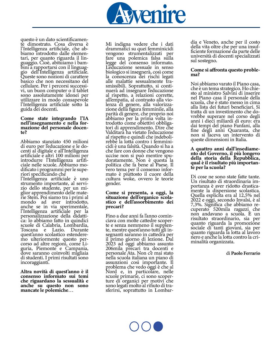G_Valditara's tweet photo. La mia intervista oggi su #Avvenire.
https://t.co/7dsSRLgZj5
#scuola #mim @MIsocialTW https://t.co/c1tVJDKfdd