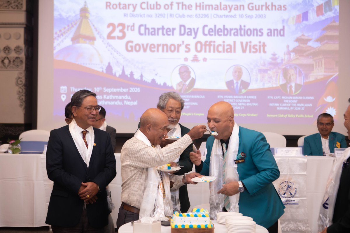RCTH_Gurkhas's tweet photo. 23rd Charter Day Celebrations and DG's Official Visit to the Club concluded on 10 Sep 2026.
#DGVisit #RotaryInternational #RID3292 #RCTheHimalayanGurkhas #ServiceAboveSelf #CharterDay #CreateLastingImpact https://t.co/8PfZGVGih7
