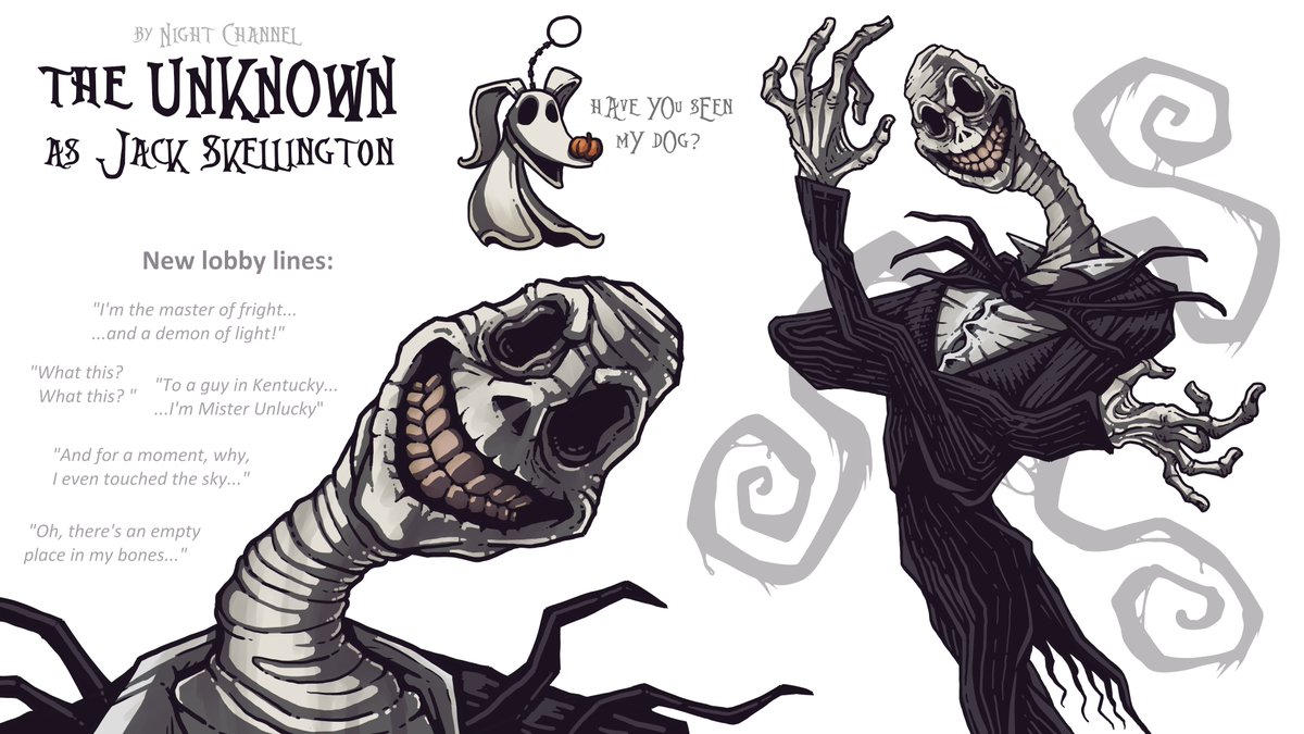 NightChannel2's tweet photo. #DbD #DbDFanart #DeadbyDaylight #TheUnknown #Dredge #TheNightmareBeforeChristmas

Dusting off a couple of silly works I did last Halloween. Shame we cant have licensed concepts, i bet people can come up with wild combinations. https://t.co/afyCL8aLPO