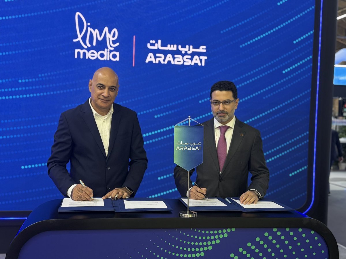 Arabsat's tweet photo. We are pleased to announce the signing of a five-year agreement between ARABSAT and Lime Media Digital Distribution FZ LLC for the broadcast of Al Ghad TV HD on BADR-8.
This agreement marks an important step in expanding ARABSAT’s diverse media portfolio and strengthening BADR-8’s position as a leading satellite platform for television broadcasting and content distribution across the region.
Through ARABSAT’s reliable satellite infrastructure and extensive coverage, Al Ghad TV HD will be broadcast 24/7 via BADR-8 at the 26° East orbital position, supporting the channel in delivering its content to audiences across the satellite’s coverage footprint.
Together, we continue to connect broadcasters with audiences and enable high-quality content delivery across the region.
#ARABSAT #AlGhadTV #LimeMedia #BADR8 #Broadcasting #Media #SatelliteCommunications #ContentDistribution