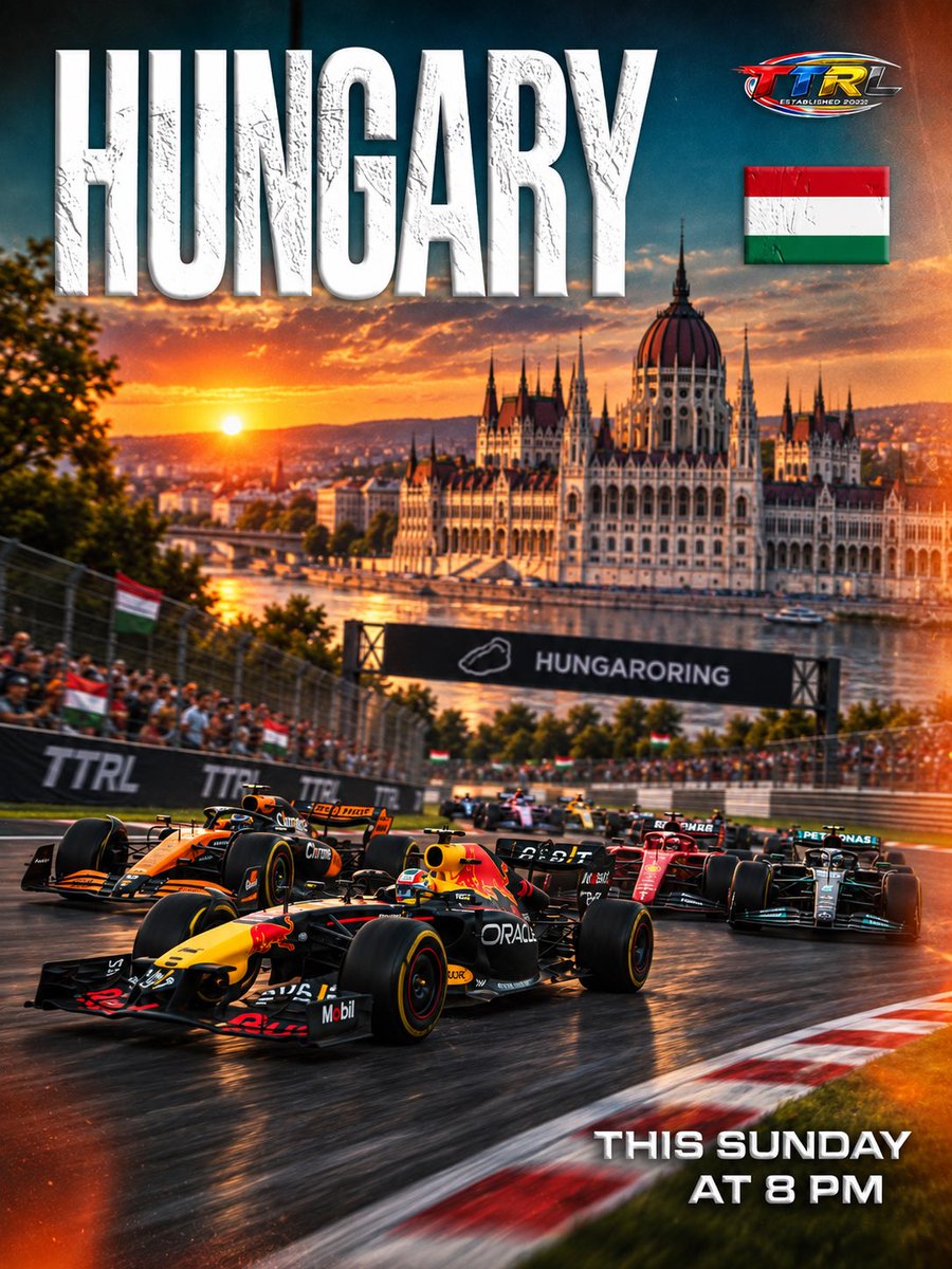 TTRLF1Racing's tweet photo. 🏁 TTRL Race Day is here!
All tiers take on the Hungaroring for another night of close racing, big battles and plenty of overtaking opportunities. 🔥

📅 Sunday 13 September
⏰ 8PM UK

Who will take the Hungarian victories? 🏆🇭🇺

#TTRL #Hungary #F125 #LeagueRacing #SimRacing https://t.co/yUmZzdizAC
