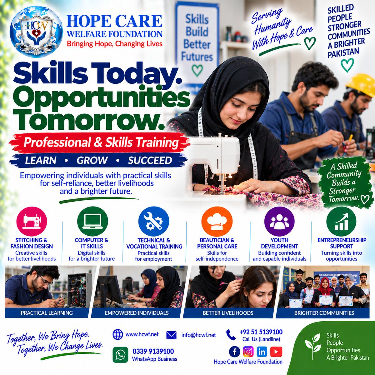 HopeCarewelfare's tweet photo. 🛠️ Skills Today. Opportunities Tomorrow.

Hope Care Welfare Foundation (HCWF) is empowering individuals through professional and vocational skills training.
🌐 https://t.co/y4iNXbitve

#HCWF #SkillsTraining #VocationalTraining #SkillDevelopment #ServingHumanity https://t.co/ne4lTgEn8i