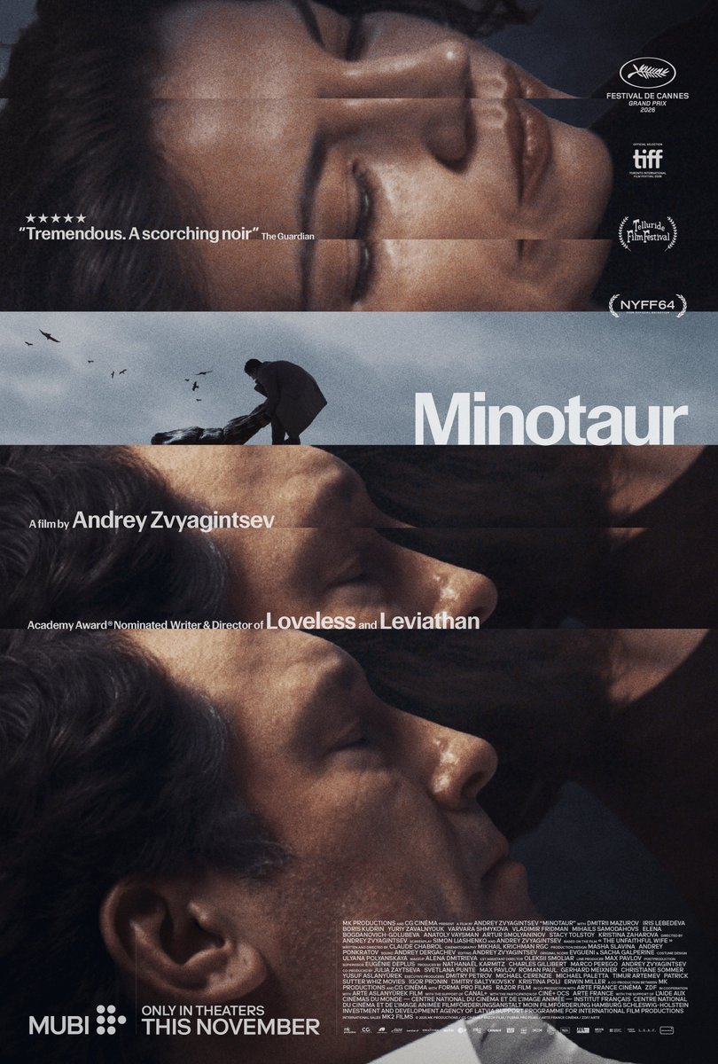kinopoiskru's tweet photo. Новый постер «Минотавра» Андрея Звягинцева — свежий трейлер фильма выйдет уже завтра.  

В центре истории директор фирмы, который готовится к крупным сокращениям. Одновременно его личная жизнь начинает рушиться после измены жены.  

Зарубежный прокат картины стартует 20 ноября. https://t.co/bQ1tQK5wo9