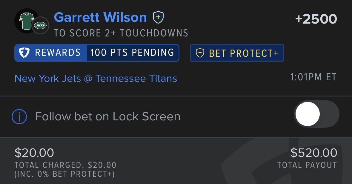 Lambo3195's tweet photo. My first 2+ touchdown of the season goes to Mr. Garrett Wilson 

@Playbook 

https://t.co/m0WBtaY16F https://t.co/Bo8xwfzpWZ