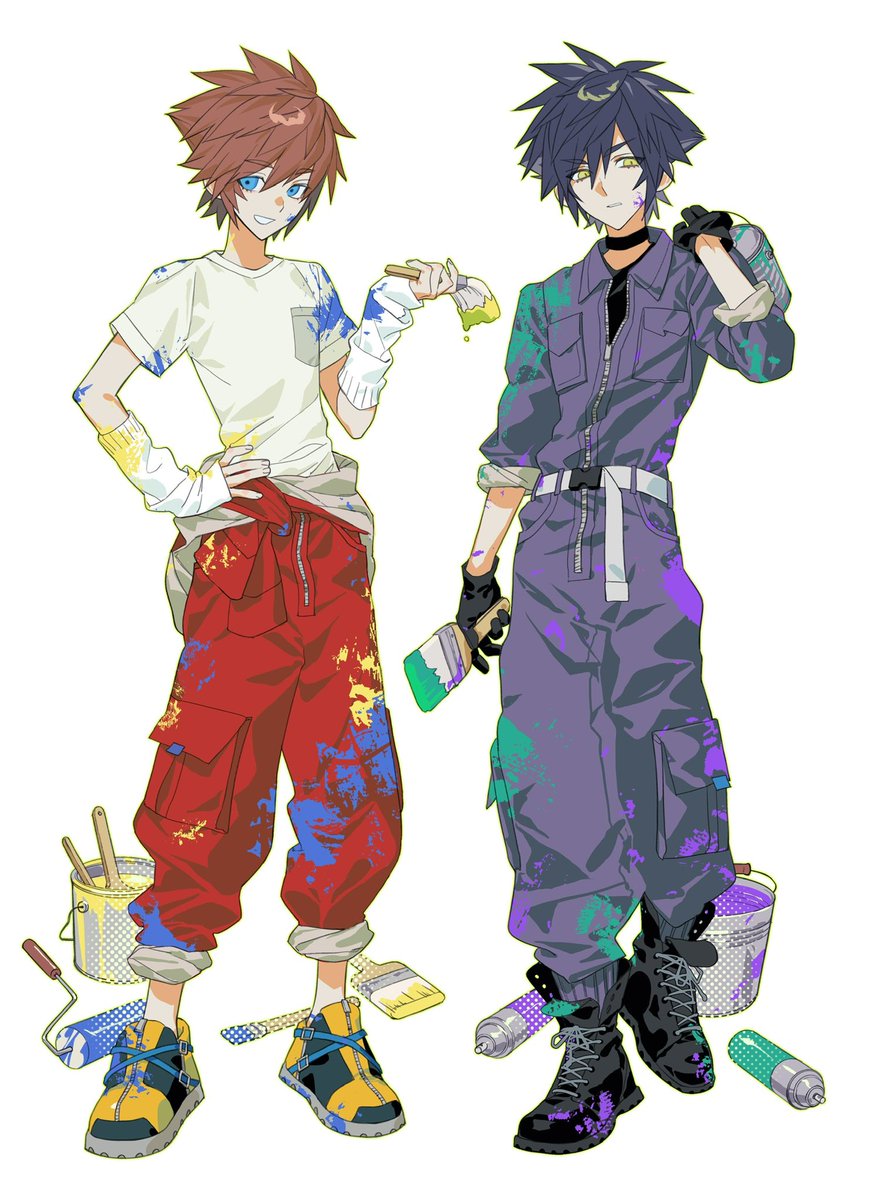 tsuba_258's tweet photo. ペンキツナギな2人🫟🎨 https://t.co/TZjokKTieN