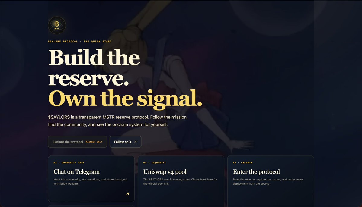 SaylorsProtocol's tweet photo. our landing page have arrived.
~ * drums roll 🥁🥁🥁🥁 * ~
getting really, awfully, truly, soonish, superlsh close to release. R U READY?!??!  ( 🚢 , 🌙 )
$SAYLORS ! https://t.co/ZaTtS6rJ6d