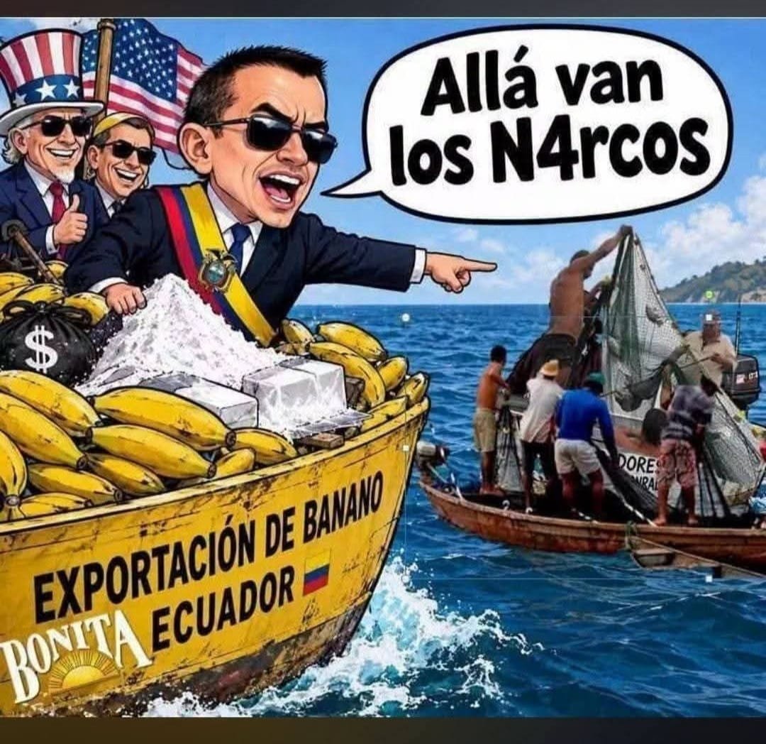 Huaira_Runa's tweet photo. Allá van los narcos. Mátenlos a todos, y a sus peces también.

No olviden pasar por la empacadora, y reclamen sus condecoraciones y bonos, por valentía en guerra.!!! https://t.co/qUSR0vn1PA