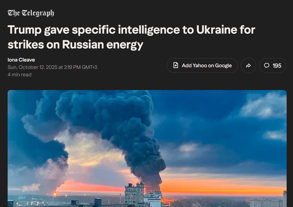 RWApodcast's tweet photo. This is especially funny because it was *his* idea, not even Zelensky's or that of any Russia hawk neocons in the admin. The entire war against the Russian energy sector was a Trump plan that started last summer. 

The 2025 summer bombing campaign against Russian oil refineries, then secondary tariffs on India for buying Russian oil in August, then sanctions on Rosneft and Lukoil in October, then the 2026 summer bombing campaign against Russian oil refineries. 

Trump (correctly) decided that there are no military means available to the US to defeat Russia in the SMO and thought that attacking civilian infrastructure would cause enough economic damage to do the trick.