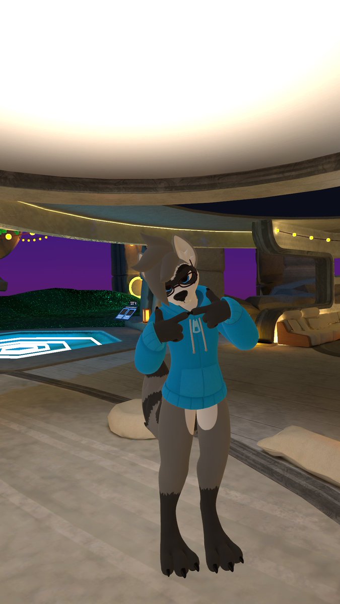nimoraccoon's tweet photo. This is my new first VR Chat avatar! 
Base is called Pupper by ScoutArtz  
Textures are made by me 
and upload was done by Feenix  

I HAVE A VR CHAT MODEL HECK YEAH!!!! https://t.co/SY7R5lriar