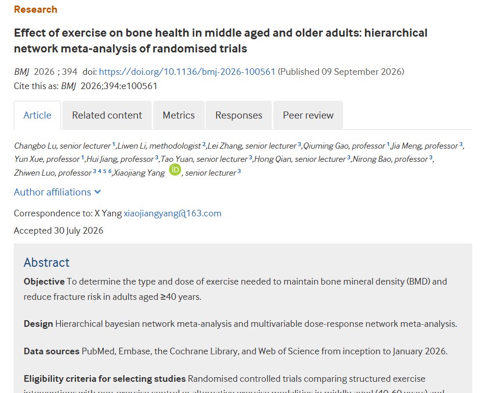 bmj_latest's tweet photo. Exercise is effective in attenuating age related decline in bone mineral density in adults aged ≥40 years, finds new BMJ study. 

Read more about their specific findings
https://t.co/hADK26KYww https://t.co/T7u9v3D7IW