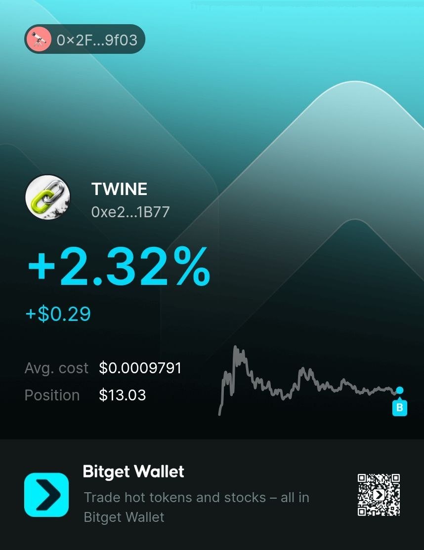kartikhazra920's tweet photo. Profit locked, swap complete. ๐ค
โ๐ข +2.32% on $TWINE โก๏ธ $ETH via @BitgetWalletSA
#RobinhoodOnBitgetWallet
โ
CC: @RajRajgaurav670
@onlyprofit2u
@_pradeepsingh_ https://t.co/7uBxVFkja4