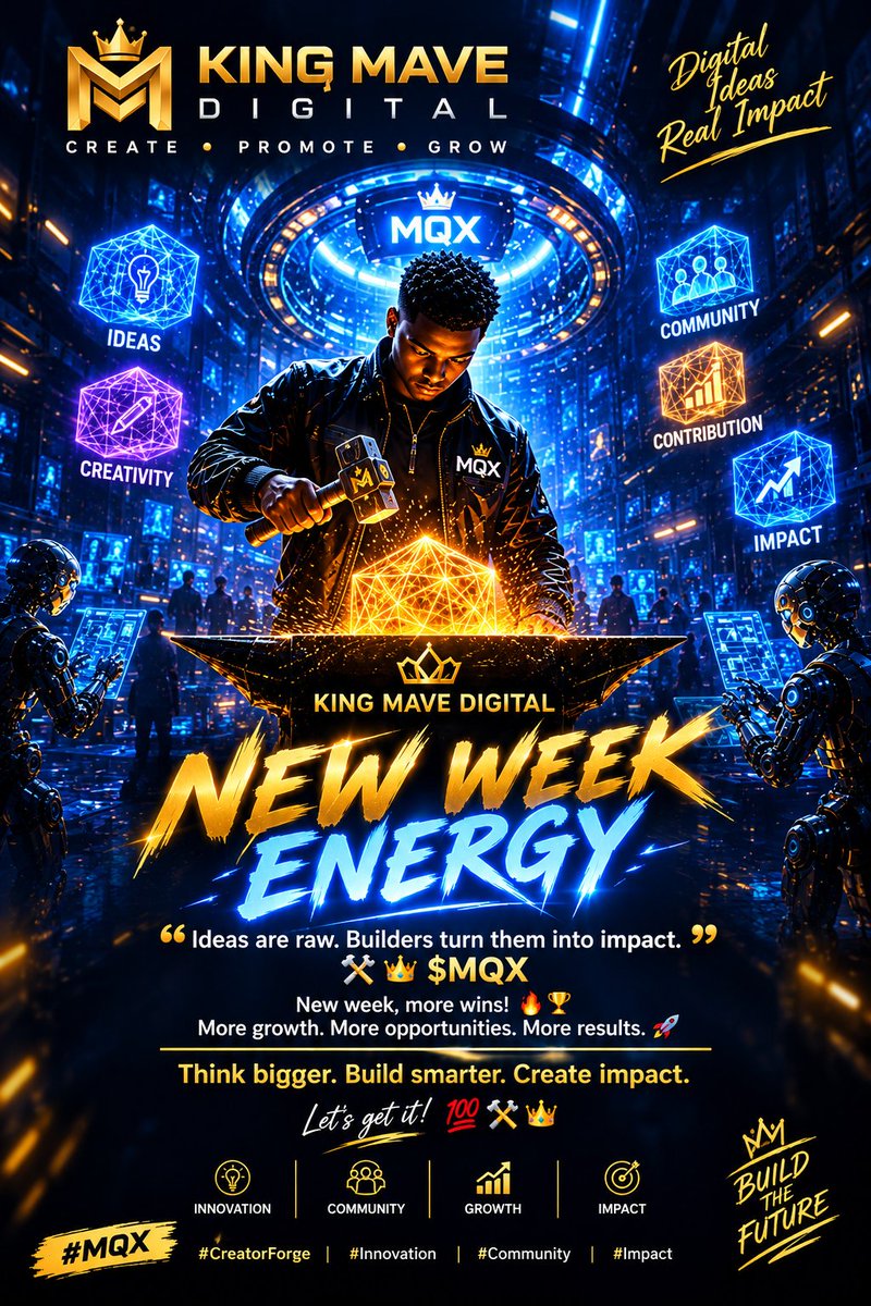 MOODVIBLES's tweet photo. π KING MAVE DIGITAL β NEW WEEK ENERGY
Ideas are raw. Builders turn them into impact. βοΈπ $MQX
New week, more wins! π₯π
More growth. More opportunities. More results. π
Think bigger. Build smarter. Create impact.
Letβs get it! π―βοΈπ
#MQX #CreatorForge #Innovation #Community https://t.co/AsXKX50moo