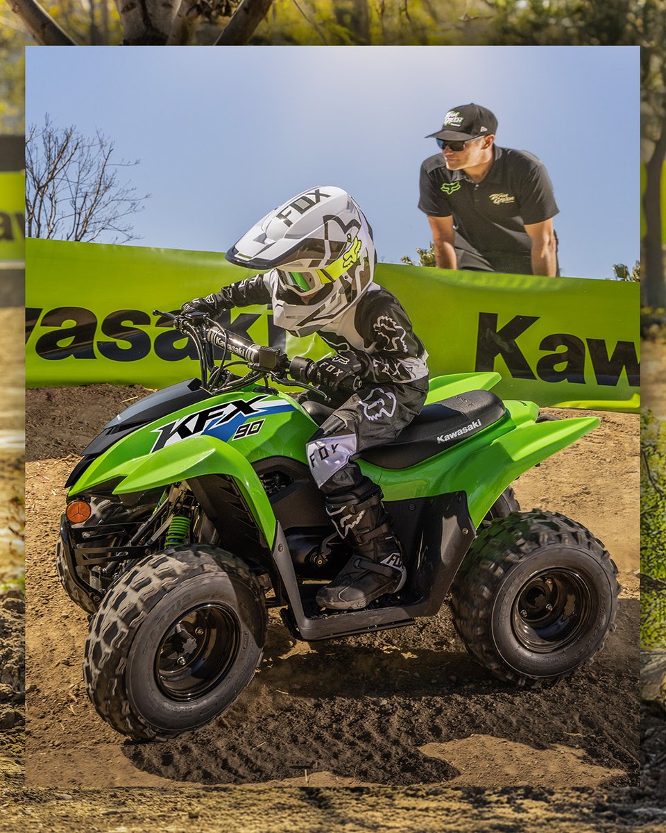 KawasakiUSA's tweet photo. Four-wheel fun starts here. Get the kids outdoors and start to build confidence on the #Kawasaki #KFX50 and #KFX90 youth ATVs. #GoodTimes https://t.co/7QiGdOGbTb