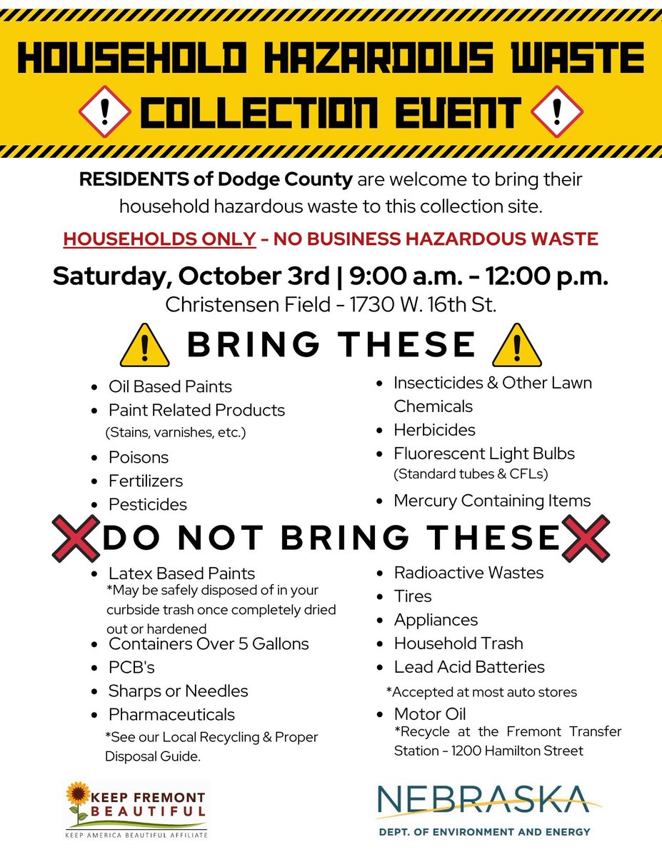kfb_fremont's tweet photo. Do NOT bring Latex Paint, Tires, Appliances, or Motor Oil. https://t.co/bNdMDXp4jP