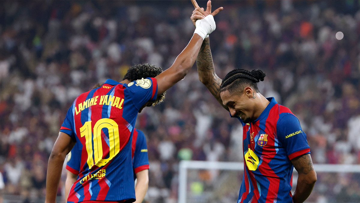 2010MisterChip's tweet photo. #OJOALDATO - Raphinha y Lamine Yamal forman la primera pareja de jugadores del Barcelona que marcan 6+ goles cada uno en las cinco primeras jornadas de una temporada de La Liga. Sólo había pasado TRES veces en TODA la historia de la competición.

Dos jugadores de un mismo club con 6+ goles en las 5 primeras jornadas:

1940-41: Sevilla - Campanal (12) y Torrontegui (7)
1940-41: Celta - Agustín Jarabo (7) y Del Pino (6)
1955-56: At. de Madrid - Adrián Escudero (7) y Francisco Molina (7)
2026-27: BARCELONA - RAPHINHA (6) y LAMINE YAMAL (6)