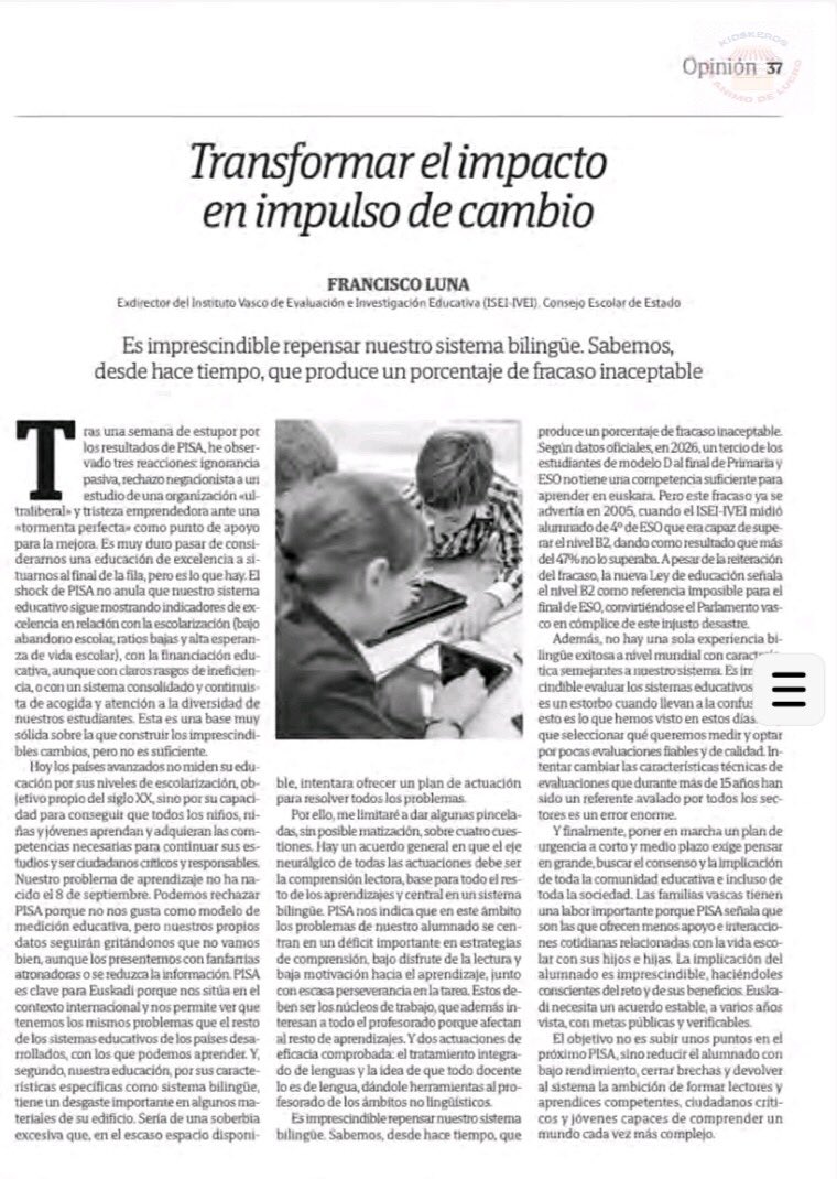 flunaarcos's tweet photo. Mi reflexión pasada una semana de la presentación de los resultados del País Vasco en PISA 2025. https://t.co/pyAPjZK21o